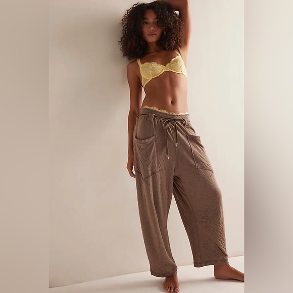 Free People Pants - Free People Brown Wide-Leg Drawstring Joggers
